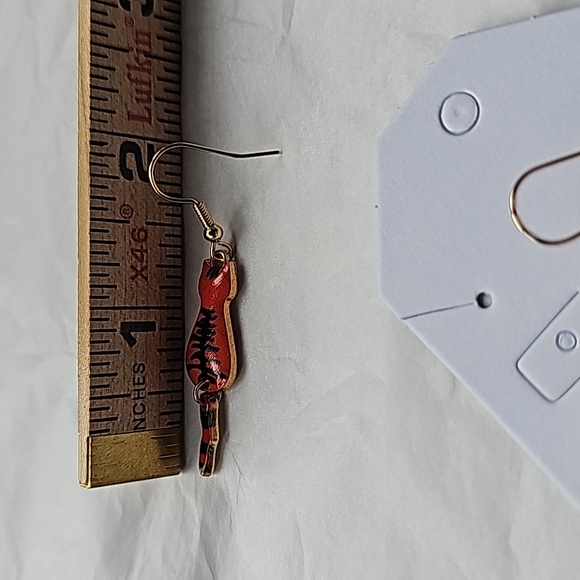Cat Earrings Dangle with Gold metal Orange and Black Stripes - Picture 5 of 5